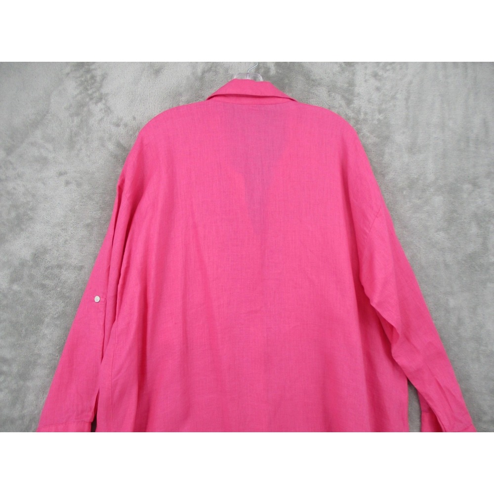 Magaschoni Blouse Womens Large Linen Button Up Oversized Long Sleeve Pocket Pink - Picture 5 of 9